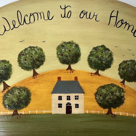 Vintage Folk Art Welcome Sign S+R Marano '94 Hand Painted Farmhouse Country Wall - Picture 9 of 15